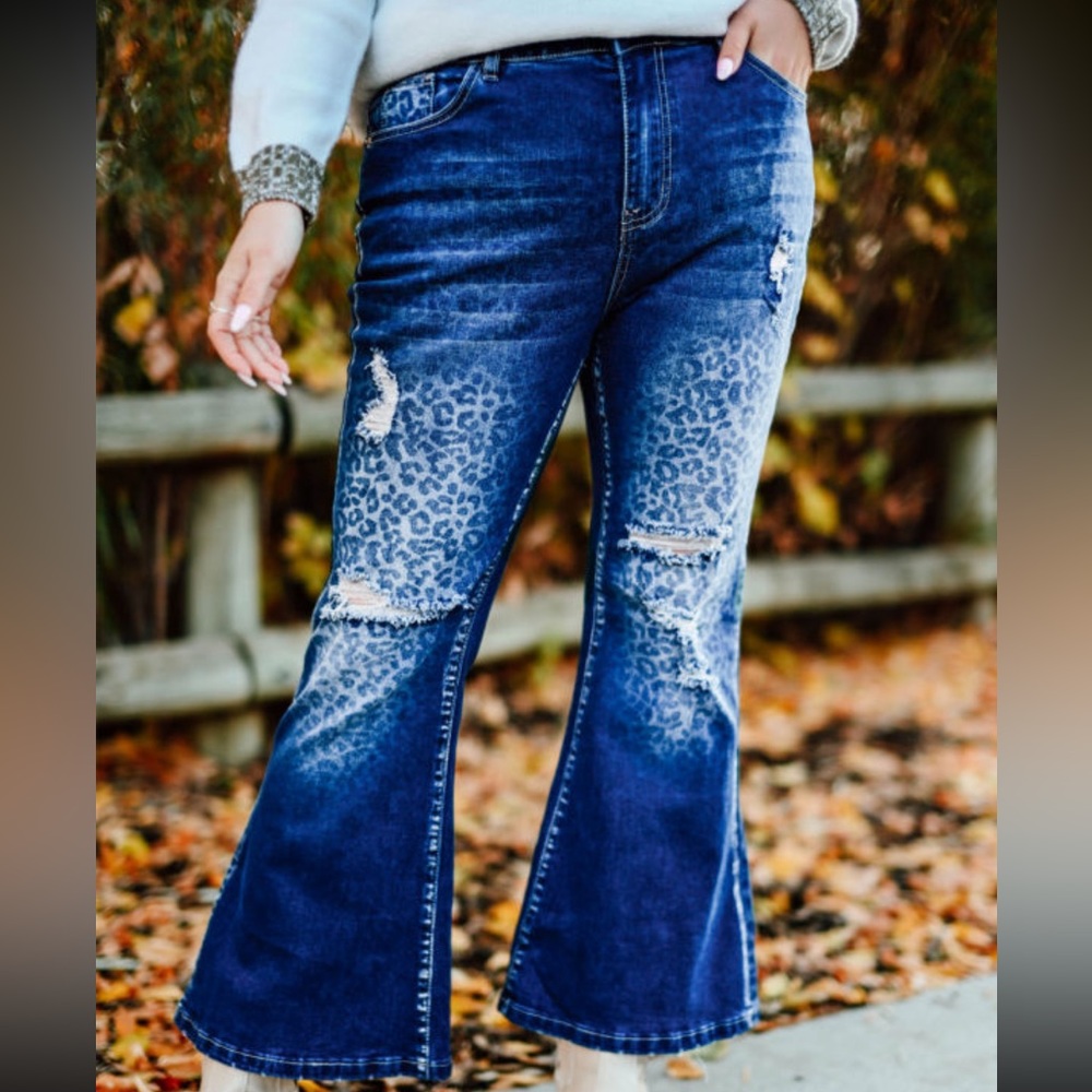 Animal Print Flare Jeans